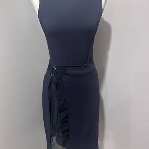 Hugo Boss Navy Sleeveless Sheath Dress with Belt Detail